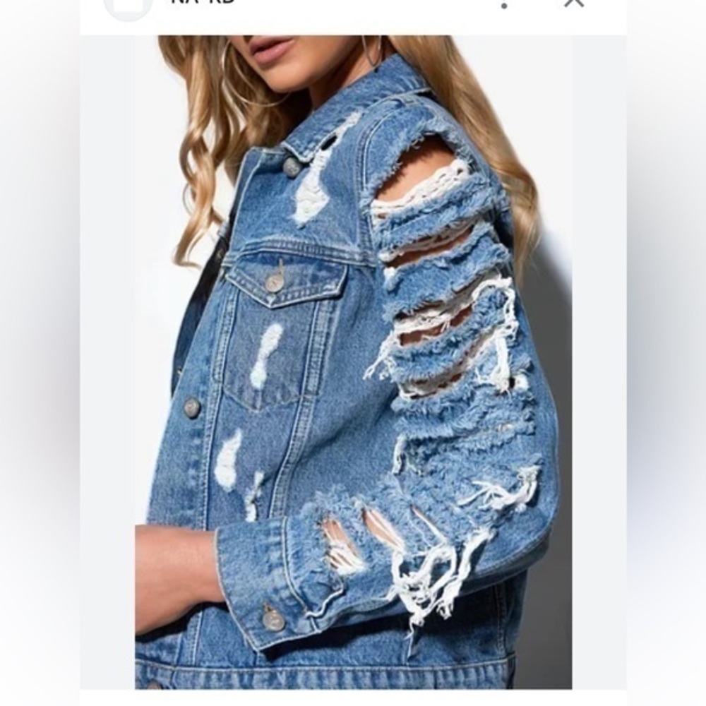 Thrill Jeans Ripped Shredded Super Distressed Denim Jeans Jacket Blue Small